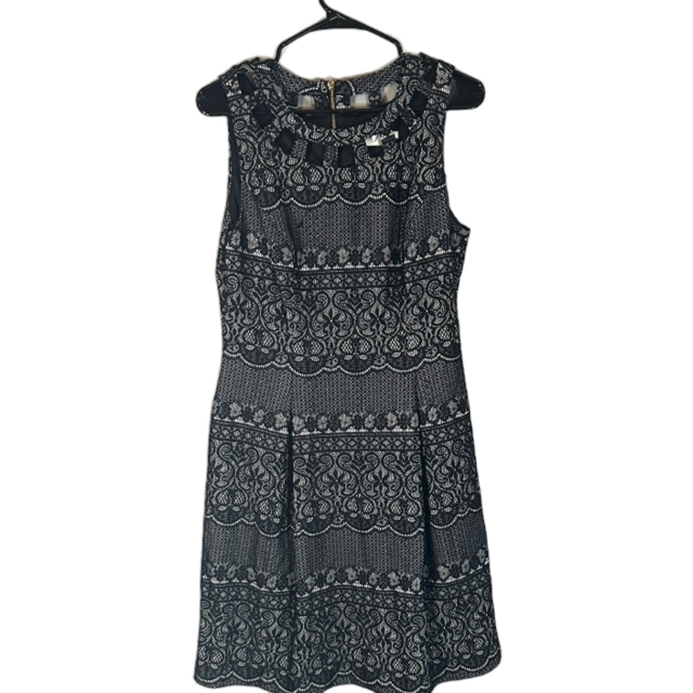 Eliza J Black Floral Lattice Sleeveless Formal Sheath Dress Women Sz 10
